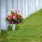 Artificial Cemetery Flowers with Vase Fake Silk Rose Lily Bouquet Grave Memorial Flowers, Colorful